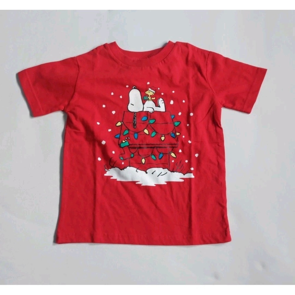 Peanuts Snoopy Chrismas Boys  Lights‎ T-chirt Red Size 6